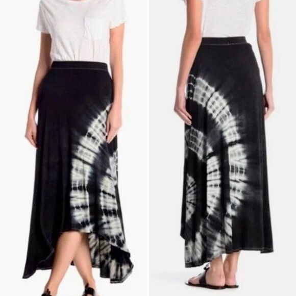 Go Couture Women Black Tie Dye Stretch Jersey Knit Maxi Skirt large - Picture 3 of 3